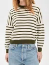 The Great The Roll Neck Pullover Olive & Cream Stripe In Neutral