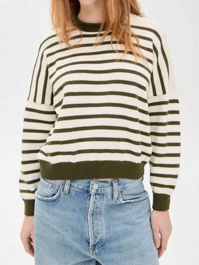 THE GREAT ROLL NECK PULLOVER SWEATER IN OLIVE/CREAM