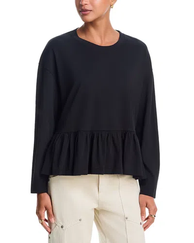 The Great Ruffle Long Sleeve Cotton Tee In Black