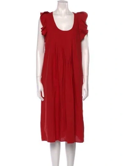 Pre-owned The Great Scoop Neck Midi Length Dress In Red