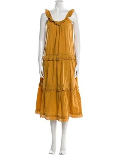 Pre-owned The Great Scoop Neck Midi Length Dress W/ Tags In Yellow