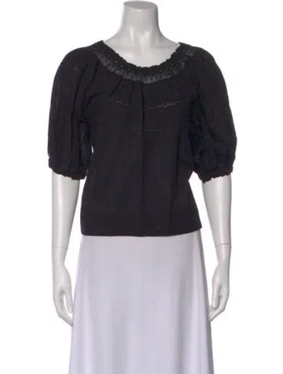 Pre-owned The Great Scoop Neck Short Sleeve Blouse In Black