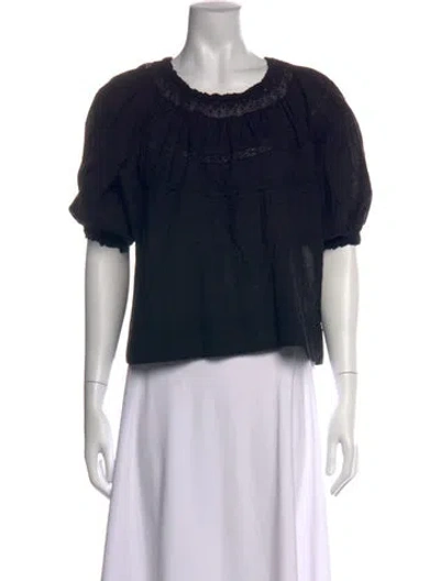 Pre-owned The Great Scoop Neck Short Sleeve Blouse In Black