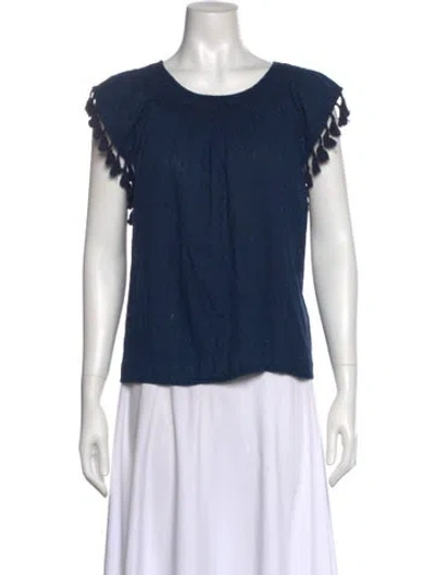Pre-owned The Great Scoop Neck Short Sleeve Blouse In Blue