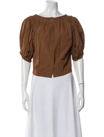 Pre-owned The Great Scoop Neck Short Sleeve Blouse In Brown