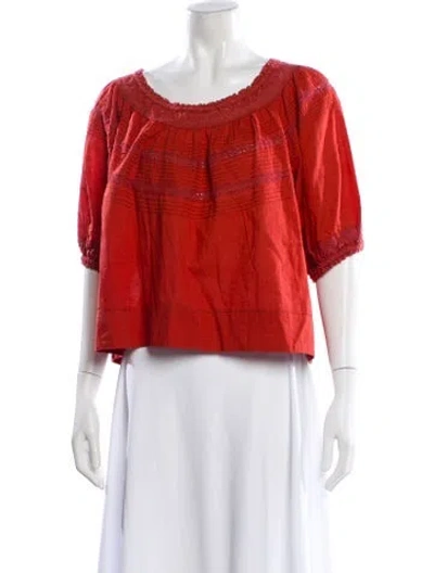 Pre-owned The Great Scoop Neck Short Sleeve Blouse In Orange