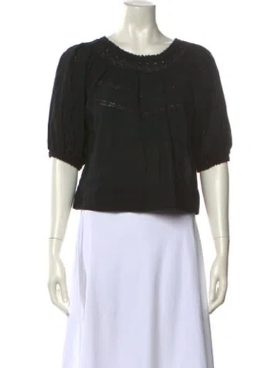 Pre-owned The Great Scoop Neck Short Sleeve Crop Top In Black