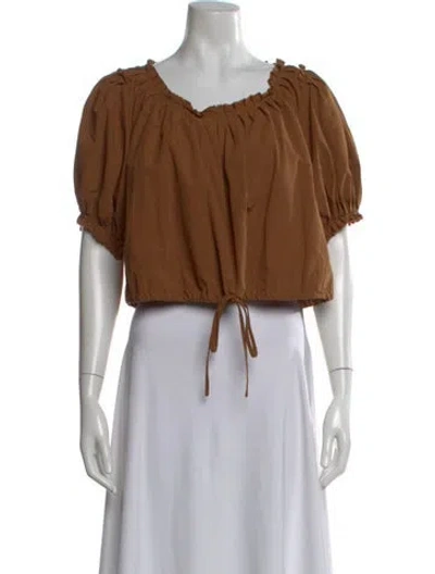 Pre-owned The Great Scoop Neck Short Sleeve Crop Top In Brown
