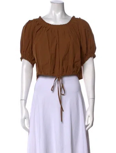 Pre-owned The Great Scoop Neck Short Sleeve Crop Top In Brown