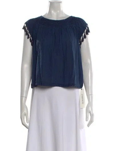 Pre-owned The Great Scoop Neck Short Sleeve Top In Blue
