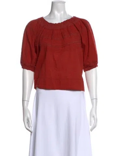 Pre-owned The Great Scoop Neck Short Sleeve Top In Red