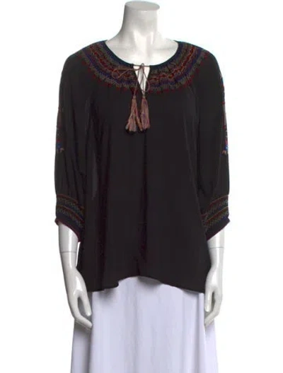 Pre-owned The Great Scoop Neck Three-quarter Sleeve Blouse In Black