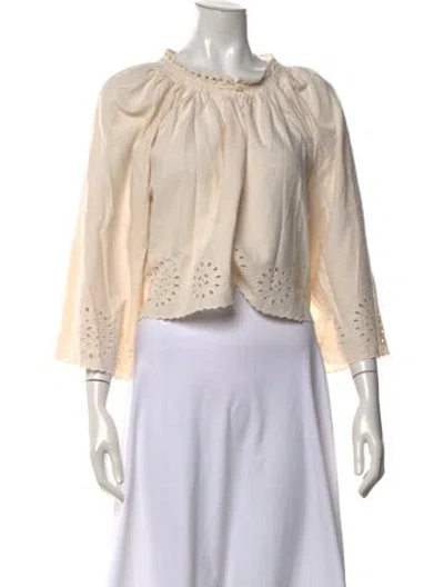 Pre-owned The Great Scoop Neck Three-quarter Sleeve Blouse In Neutrals