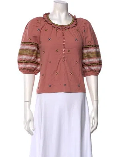 Pre-owned The Great Scoop Neck Three-quarter Sleeve Crop Top In Brown