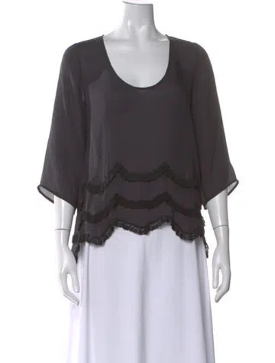 Pre-owned The Great Scoop Neck Three-quarter Sleeve Top In Gray