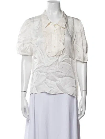 Pre-owned The Great Short Sleeve Blouse In Neutrals/white