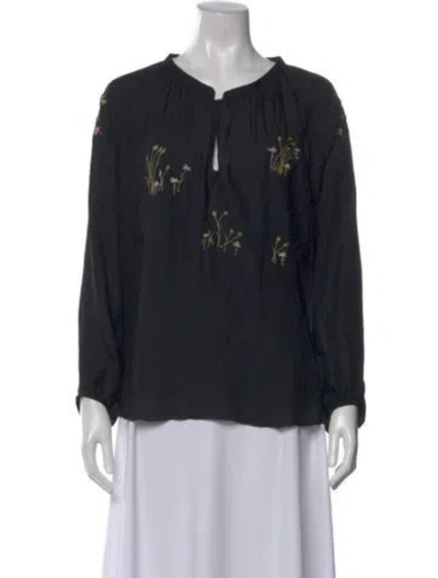 Pre-owned The Great Silk Floral Print Blouse In Black