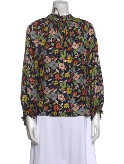 Pre-owned The Great Silk Floral Print Blouse In Blue