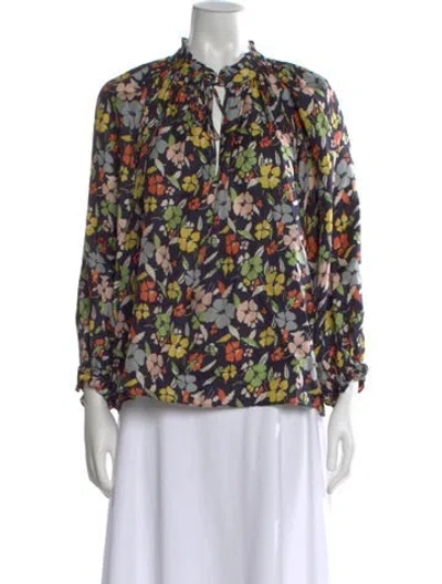 Pre-owned The Great Silk Floral Print Blouse In Blue