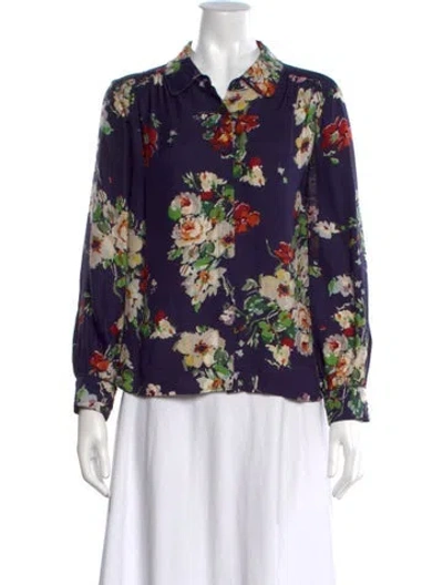 Pre-owned The Great Silk Floral Print Blouse In Blue