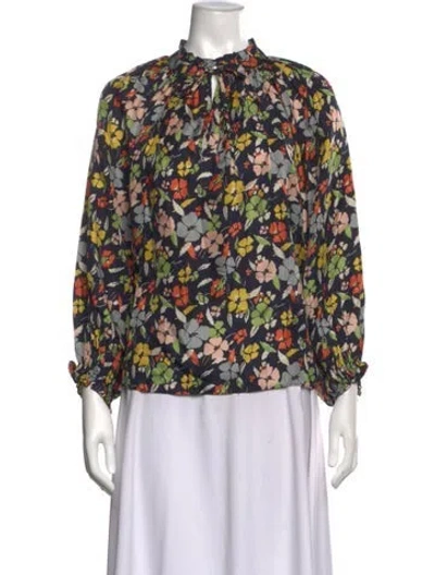Pre-owned The Great Silk Floral Print Blouse In Blue