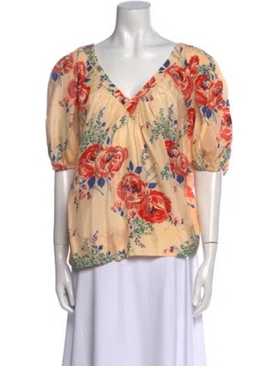 Pre-owned The Great Silk Floral Print Blouse In Neutral