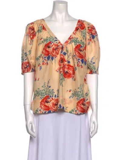 Pre-owned The Great Silk Floral Print Blouse In Neutral