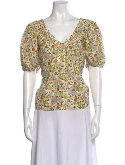 Pre-owned The Great Silk Floral Print Blouse In Neutral