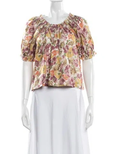 Pre-owned The Great Silk Floral Print Blouse In Neutral