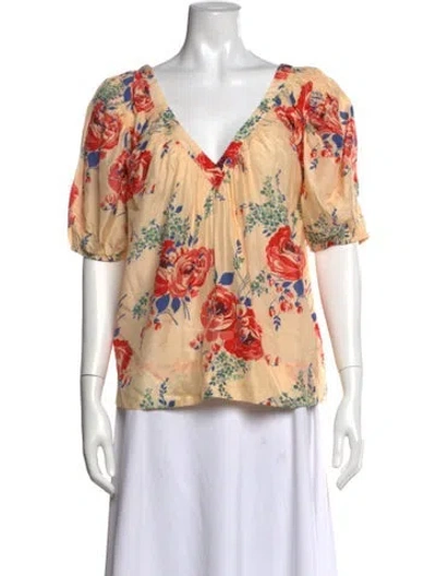 Pre-owned The Great Silk Floral Print Blouse In Neutral