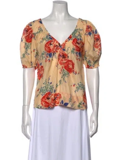 Pre-owned The Great Silk Floral Print Blouse In Neutral