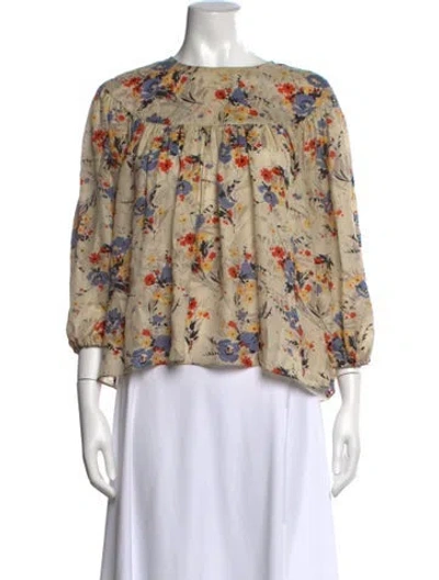 Pre-owned The Great Silk Floral Print Blouse In Neutral