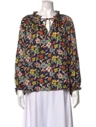 Pre-owned The Great Silk Floral Print Blouse In Neutrals