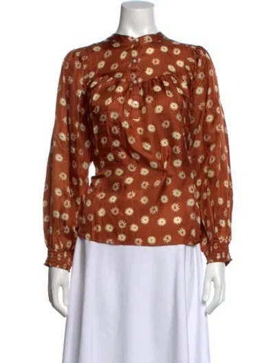 Pre-owned The Great Silk Floral Print Blouse In Orange