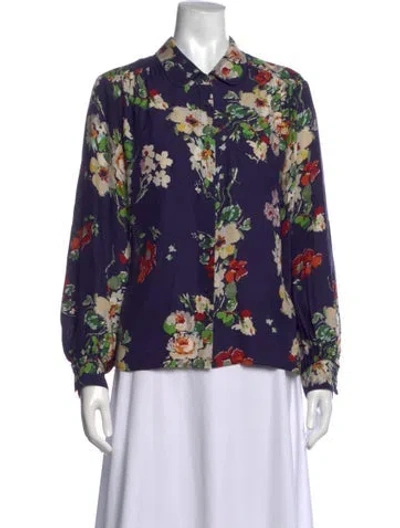 Pre-owned The Great Silk Floral Print Blouse In Purple
