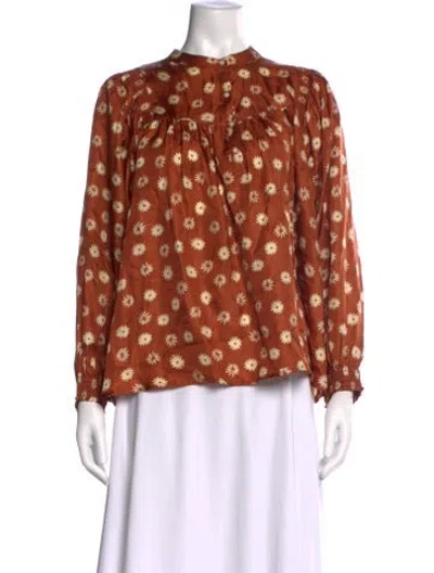 Pre-owned The Great Silk Floral Print Blouse W/ Tags In Brown