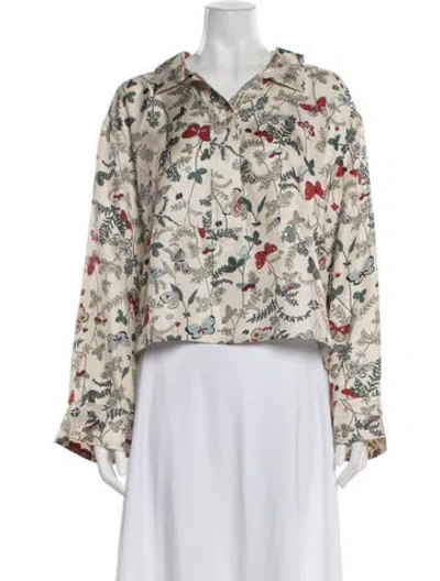 Pre-owned The Great Silk Floral Print Blouse W/ Tags In Neutral