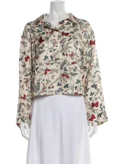 Pre-owned The Great Silk Floral Print Blouse W/ Tags In White