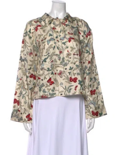 Pre-owned The Great Silk Floral Print Blouse In White