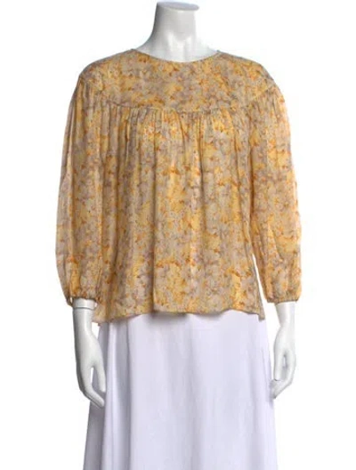 Pre-owned The Great Silk Floral Print Blouse In Yellow