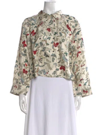 Pre-owned The Great Silk Floral Print Button-up Top W/ Tags In Neutral