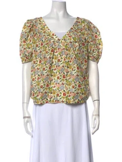 Pre-owned The Great Silk Floral Print Top In Green