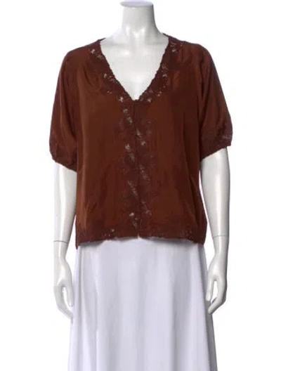 Pre-owned The Great Silk Lace Pattern Blouse In Brown
