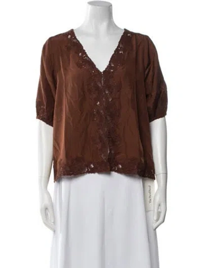 Pre-owned The Great Silk Lace Pattern Blouse W/ Tags In Brown