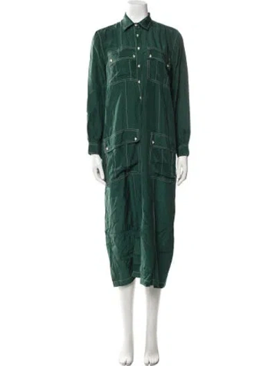 Pre-owned The Great Silk Long Dress In Green