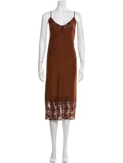 Pre-owned The Great Silk Midi Length Dress In Brown