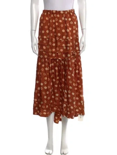 Pre-owned The Great Silk Midi Length Skirt In Brown