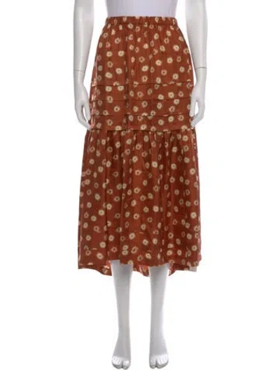 Pre-owned The Great Silk Midi Length Skirt In Brown