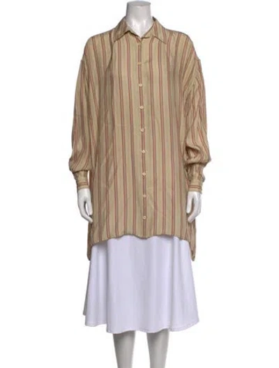 Pre-owned The Great Silk Striped Button-up Top In Neutrals