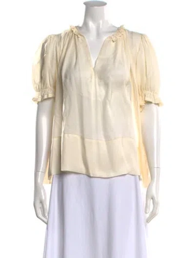 Pre-owned The Great Silk V-neck Blouse In Neutrals